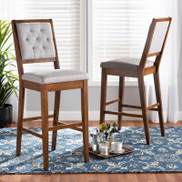 Baxton Studio RH2083BP-Grey/Walnut-BS Gideon Modern and Contemporary Grey Fabric Upholstered and Walnut Brown Finished Wood 2-Piece Bar Stool Setn
